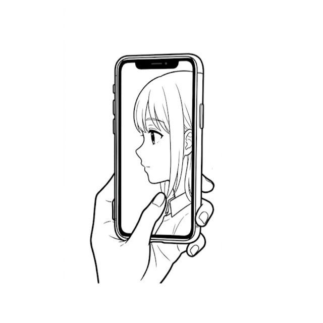 スマホに映る自分の横顔